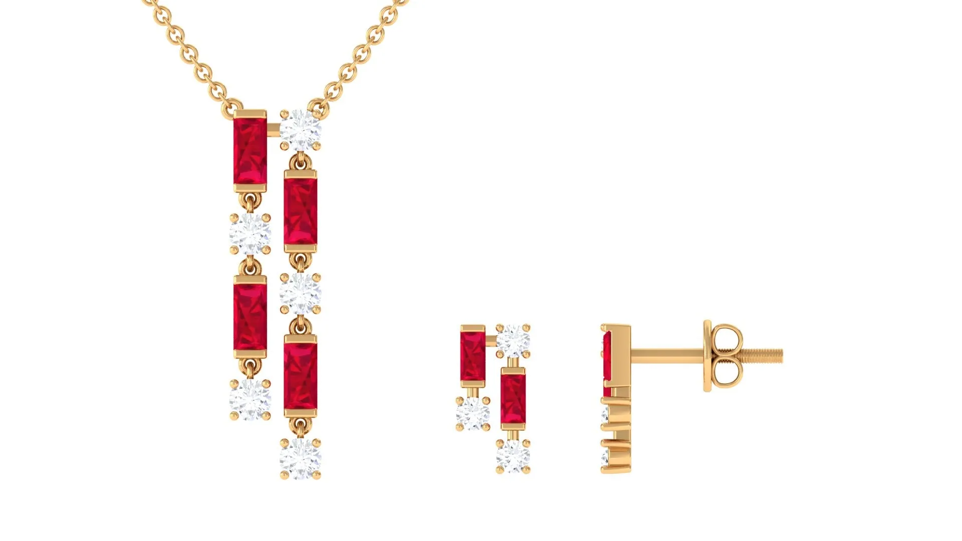 Created Ruby and Diamond Dangle Jewelry Set