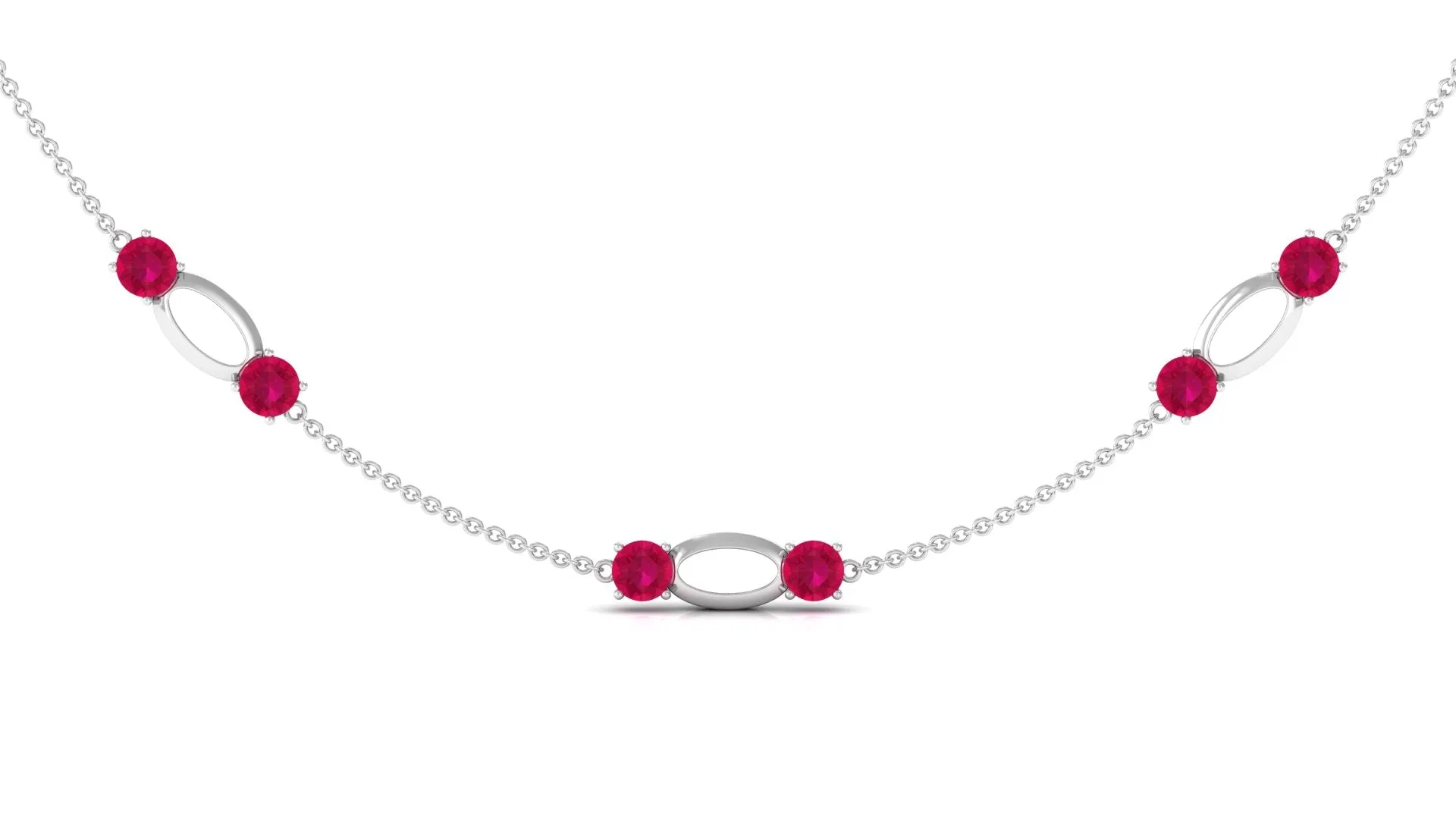 Created Ruby Contemporary Station Chain Necklace in Gold