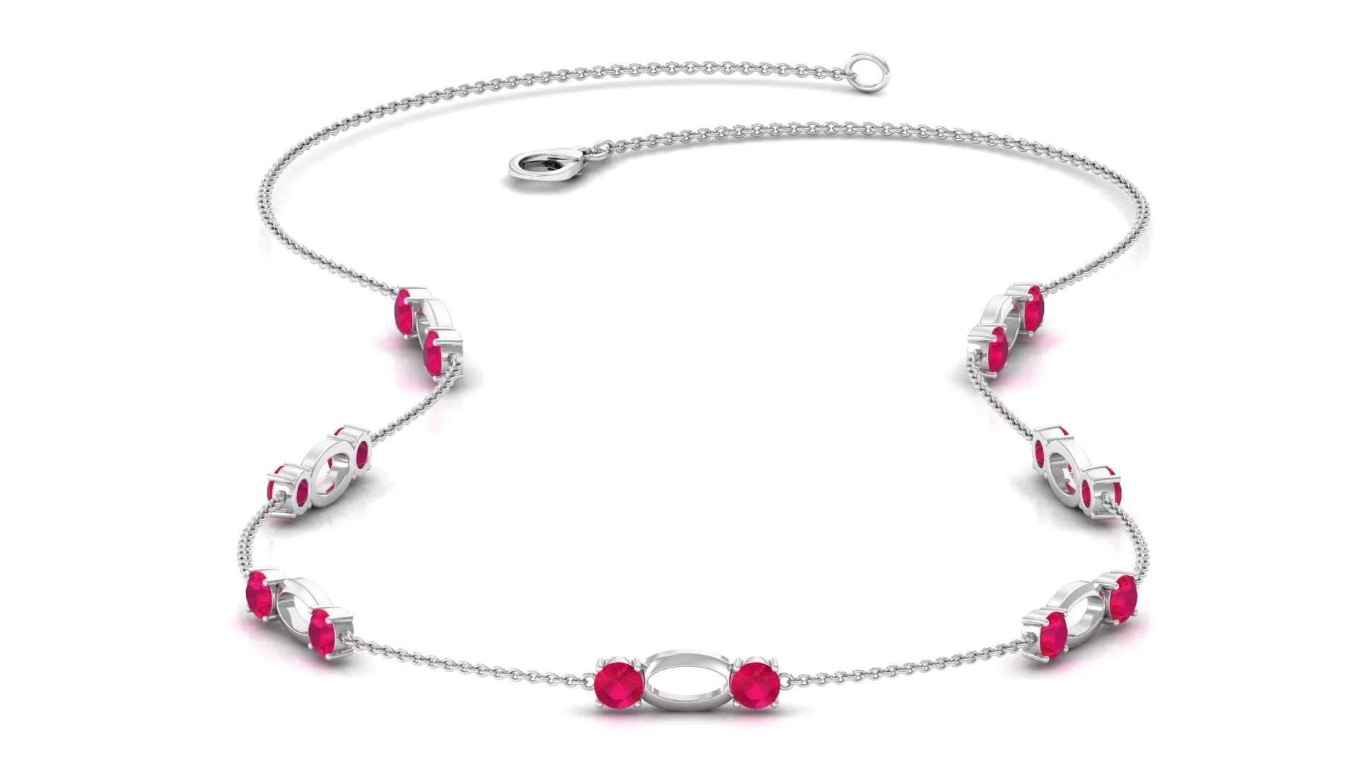 Created Ruby Contemporary Station Chain Necklace in Gold