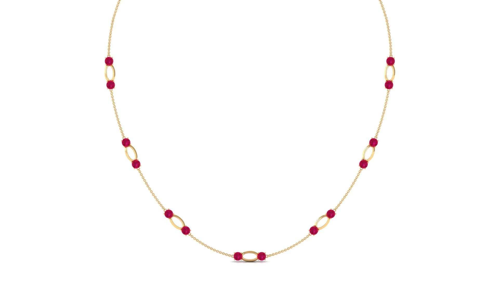 Created Ruby Contemporary Station Chain Necklace in Gold