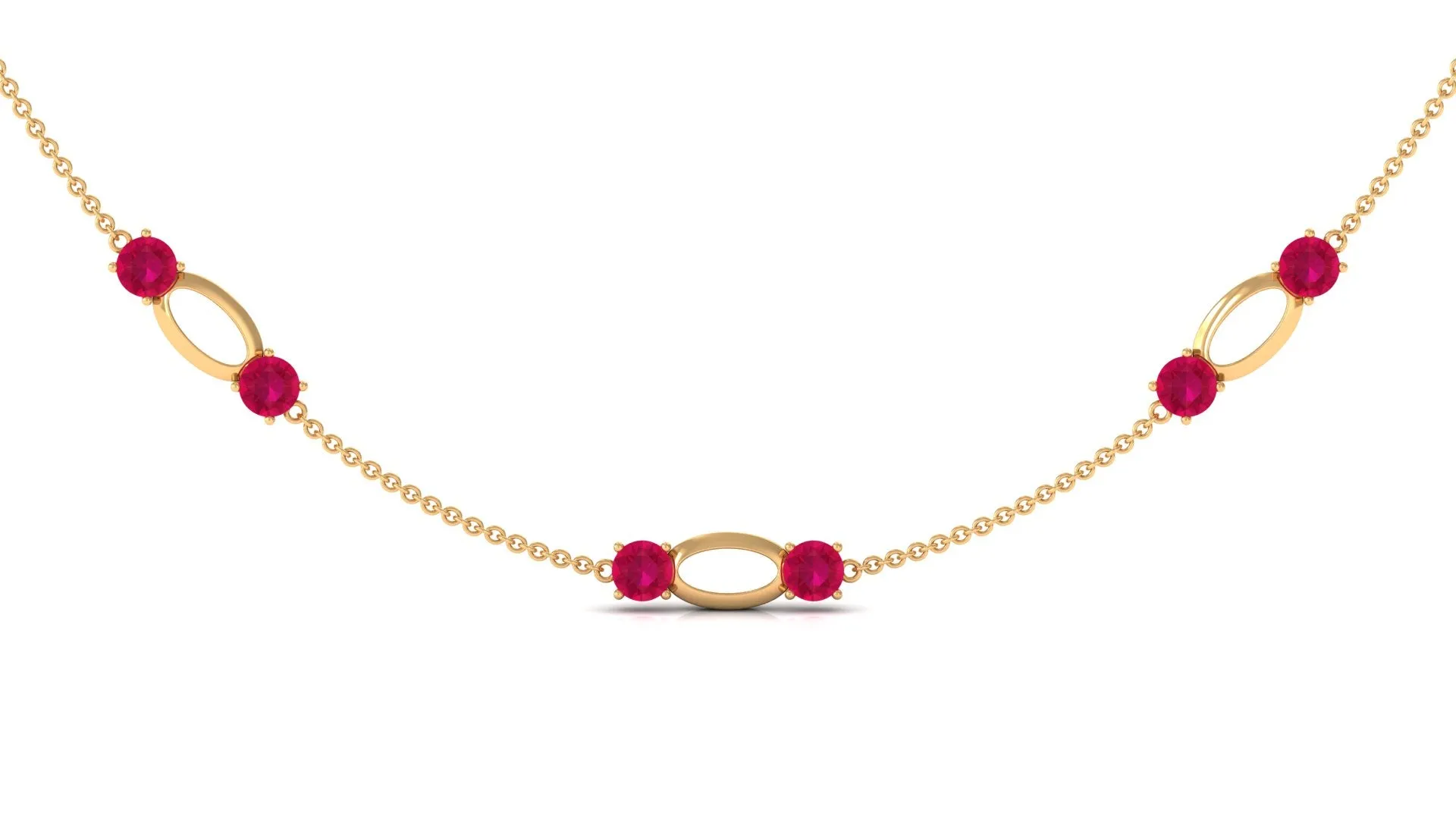 Created Ruby Contemporary Station Chain Necklace in Gold