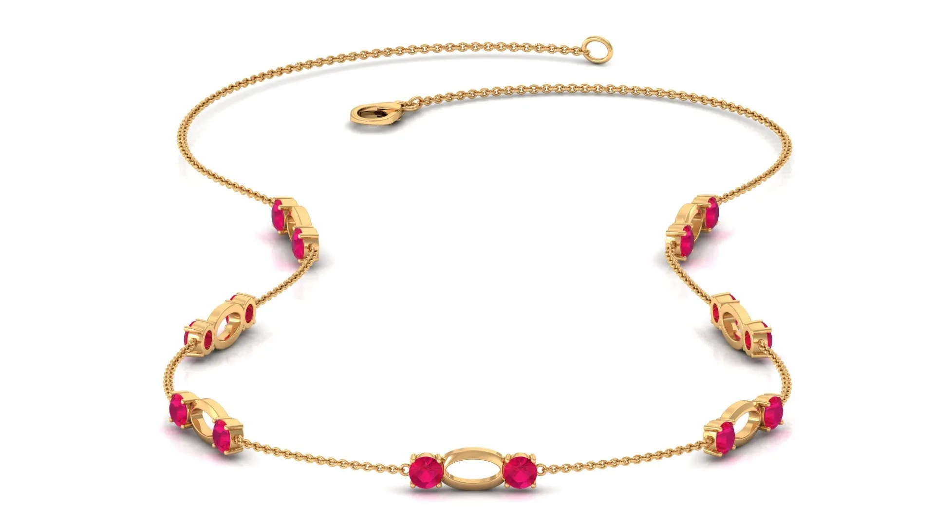 Created Ruby Contemporary Station Chain Necklace in Gold