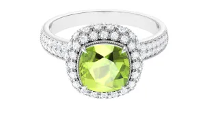 Cushion Cut Peridot Statement Engagement Ring with Moissanite