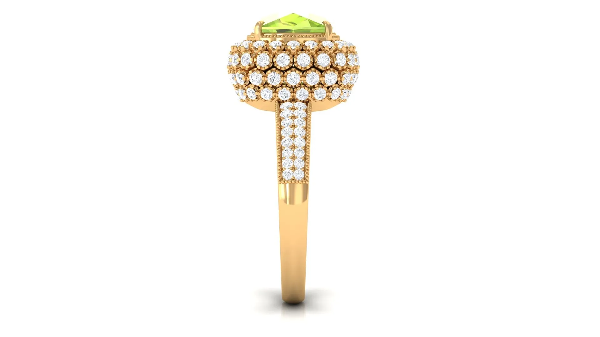 Cushion Cut Peridot Statement Engagement Ring with Moissanite