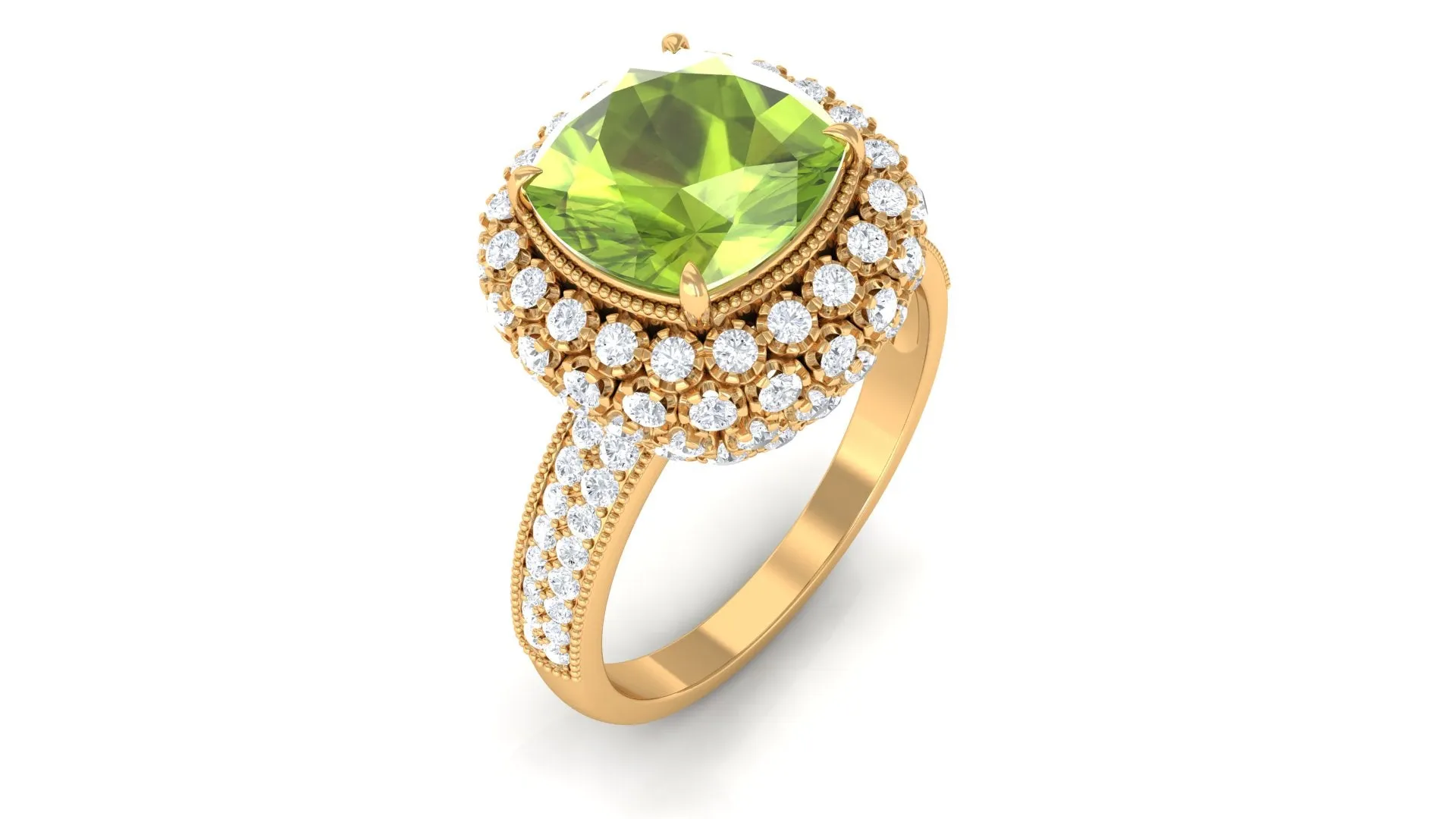 Cushion Cut Peridot Statement Engagement Ring with Moissanite