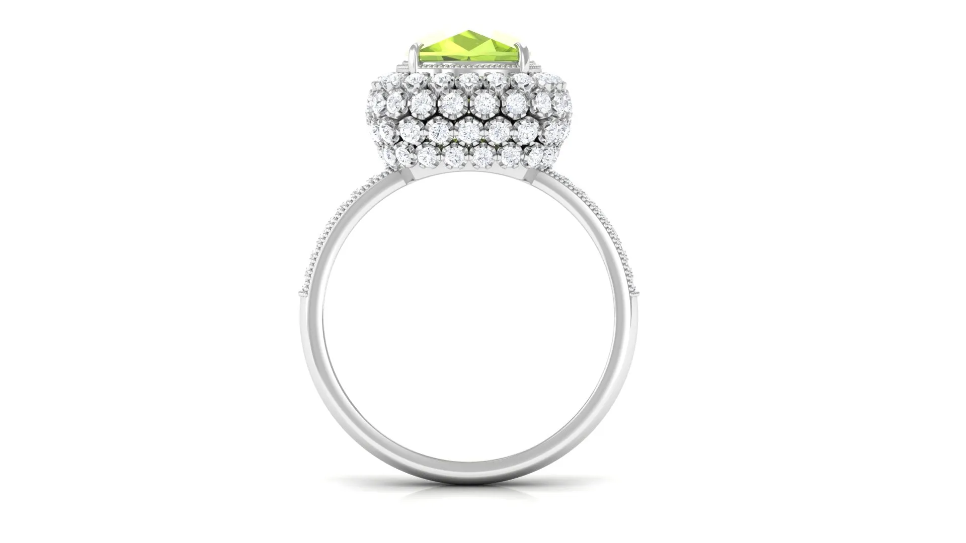 Cushion Cut Peridot Statement Engagement Ring with Moissanite