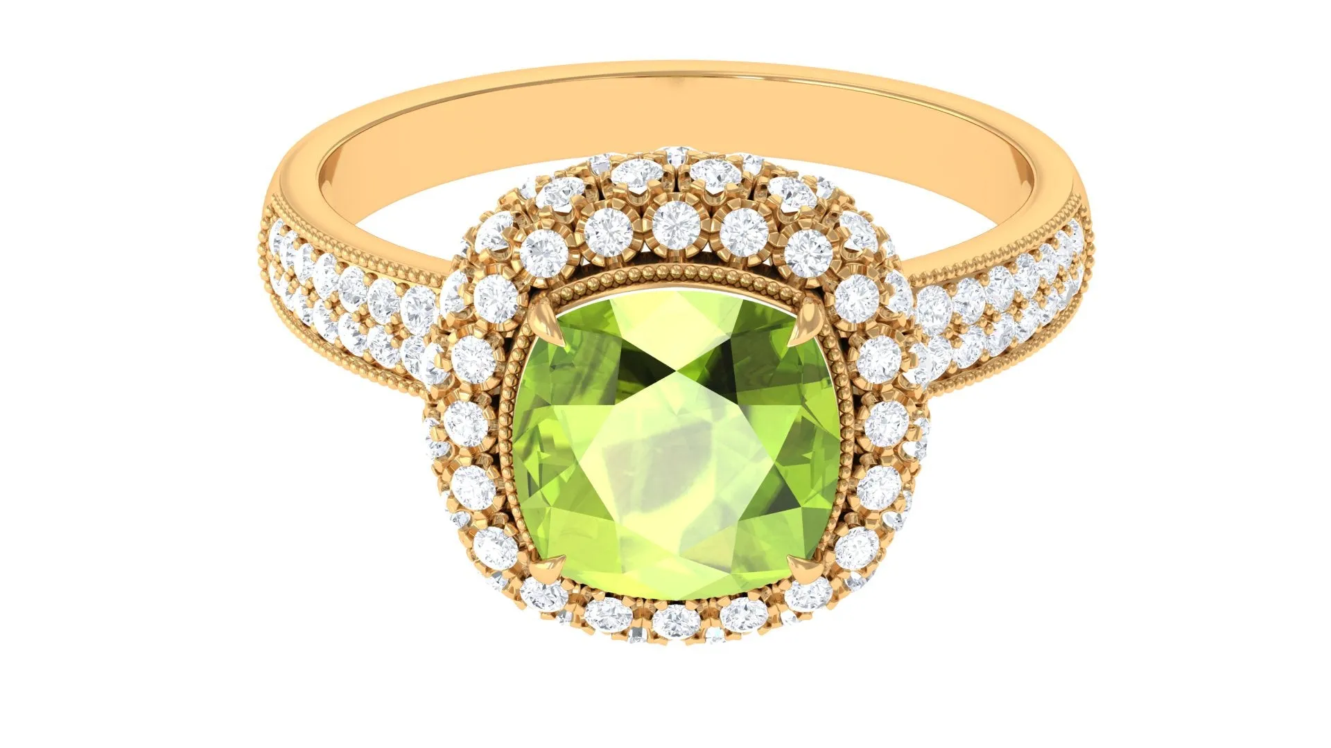 Cushion Cut Peridot Statement Engagement Ring with Moissanite