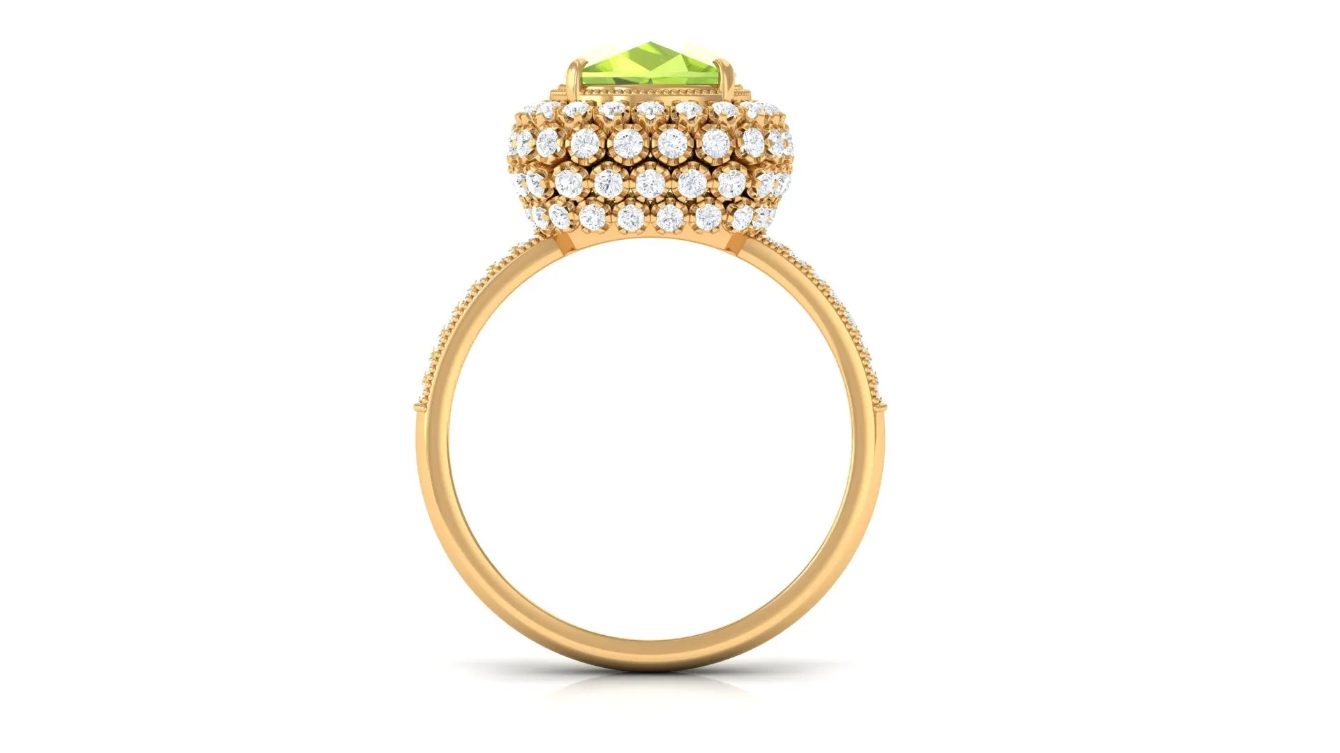 Cushion Cut Peridot Statement Engagement Ring with Moissanite