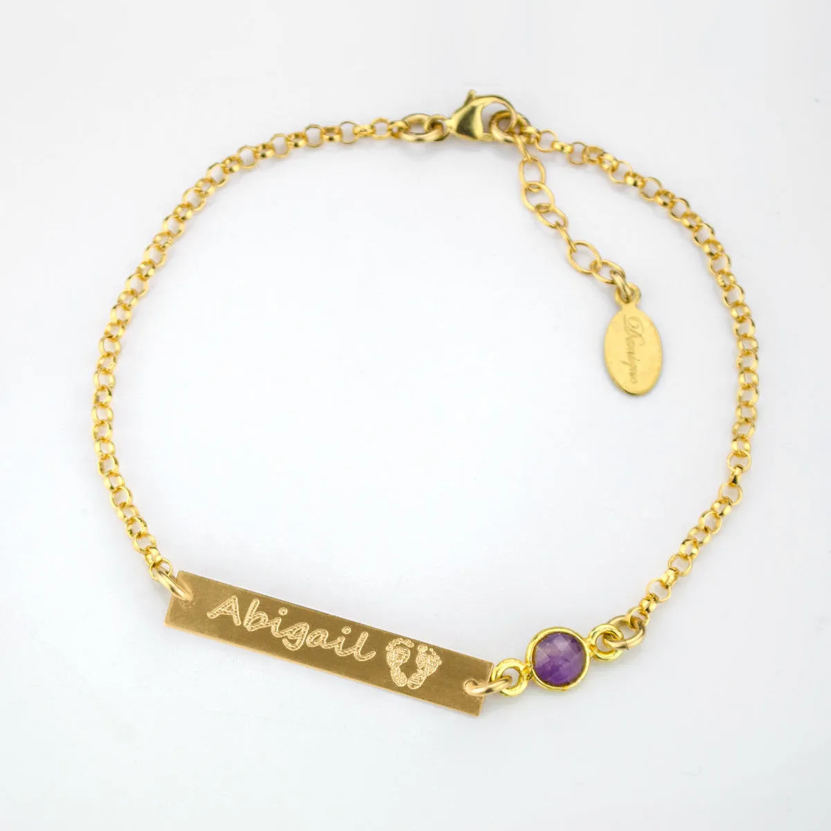 Custom Name, Footprint & Birthstone Charm bracelet