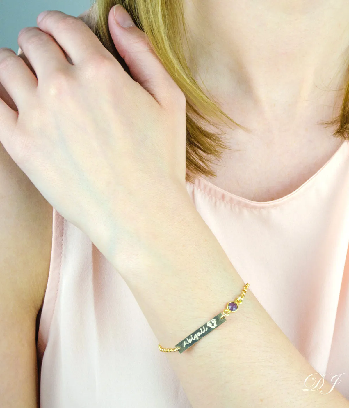 Custom Name, Footprint & Birthstone Charm bracelet