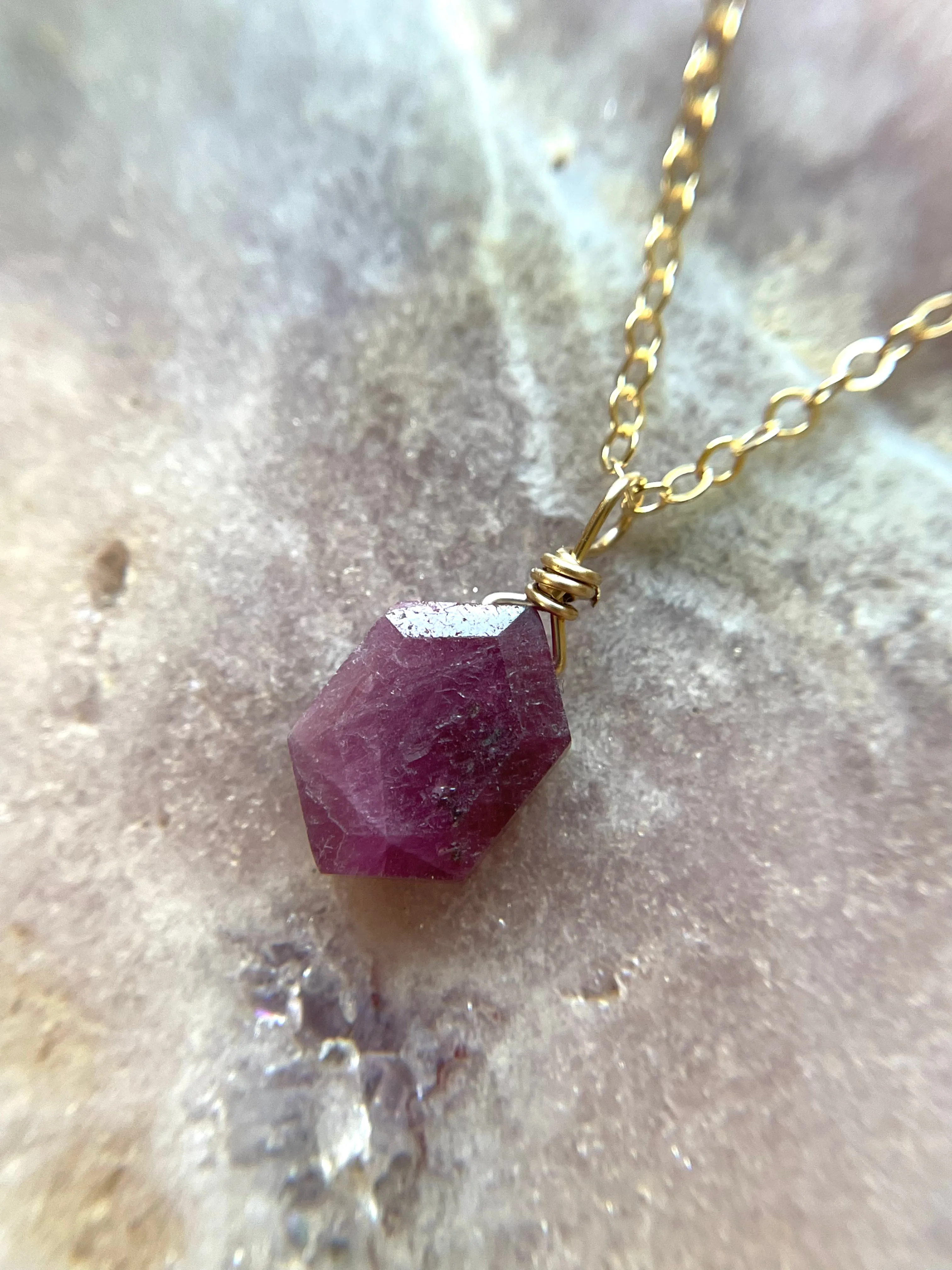 Dainty Ruby Pendant Necklace JULY Birthstone