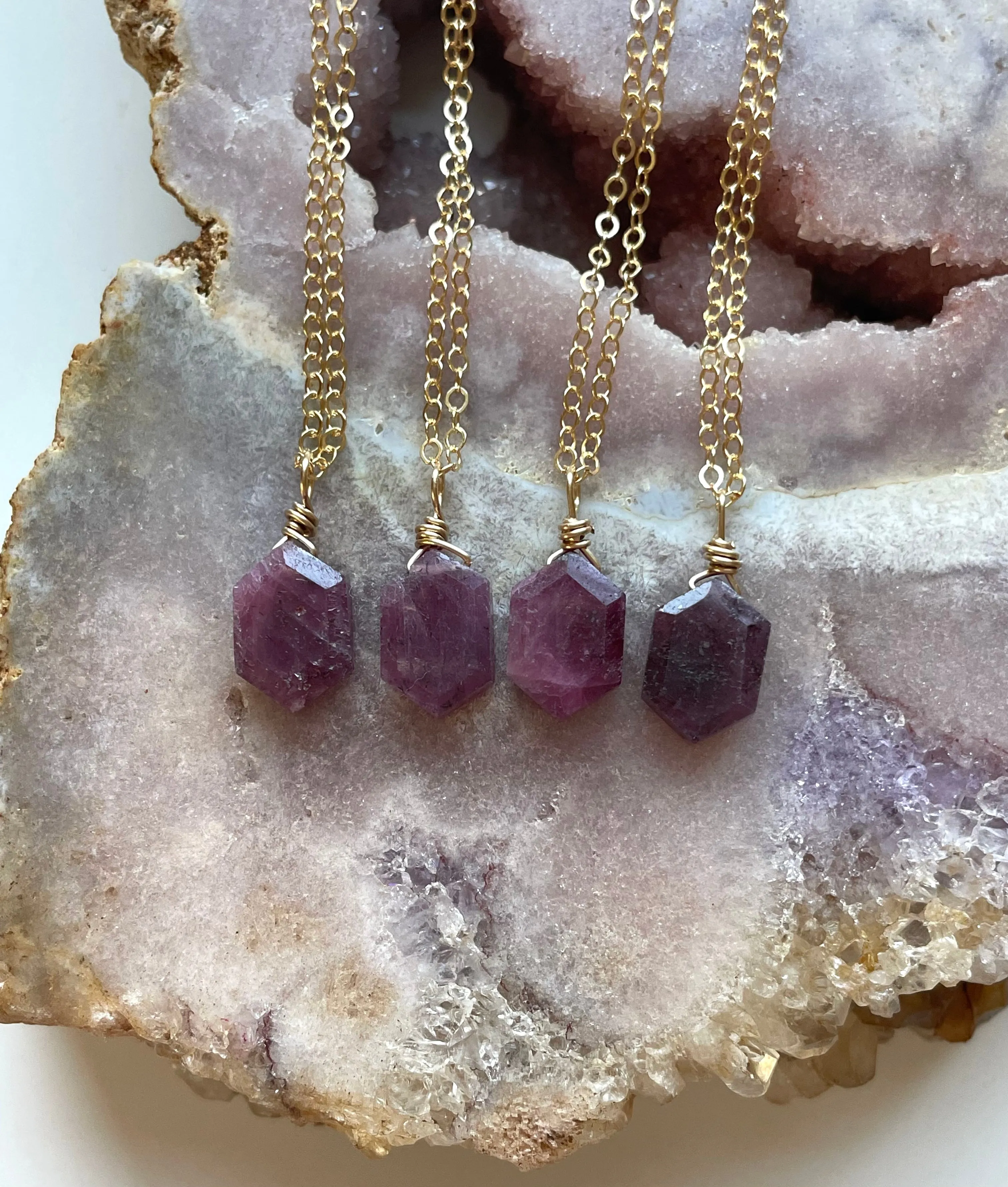 Dainty Ruby Pendant Necklace JULY Birthstone