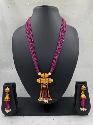 Designer Multilayered Ruby Crystal Beads Necklace Set For Women
