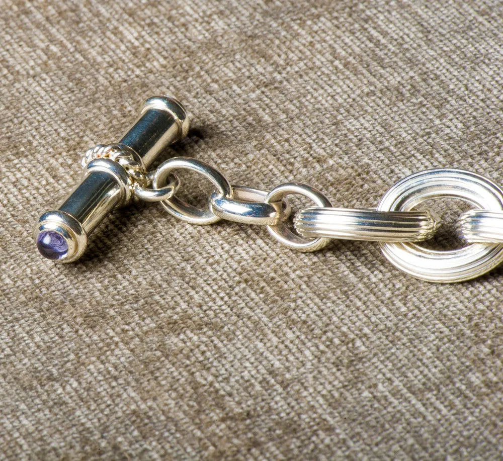 DFS | Sterling Silver Handmade Reeded Cable Bracelet with Iolite Toggle