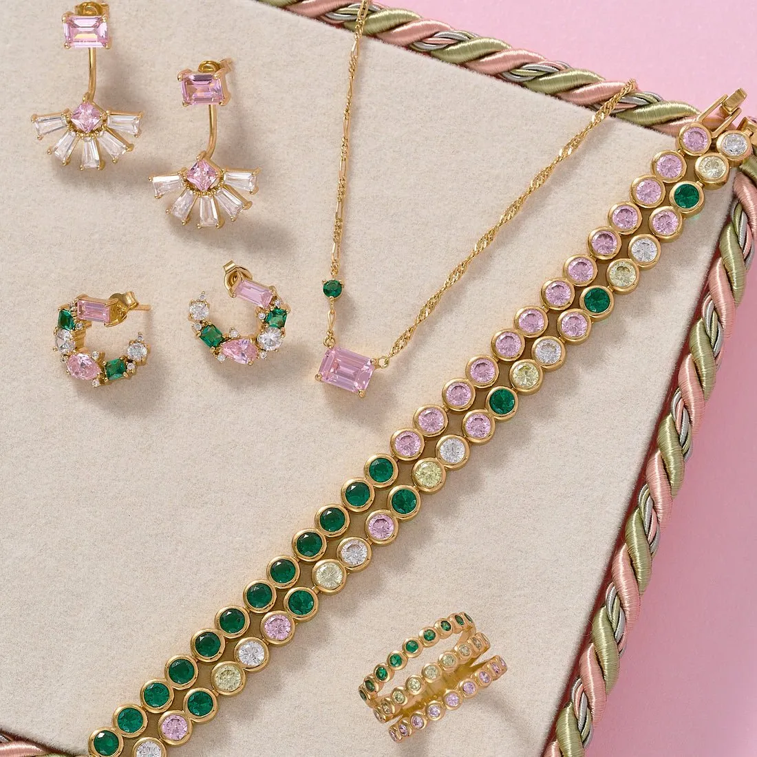Dotty Tennis Bracelet Flamingo CZ and Gold