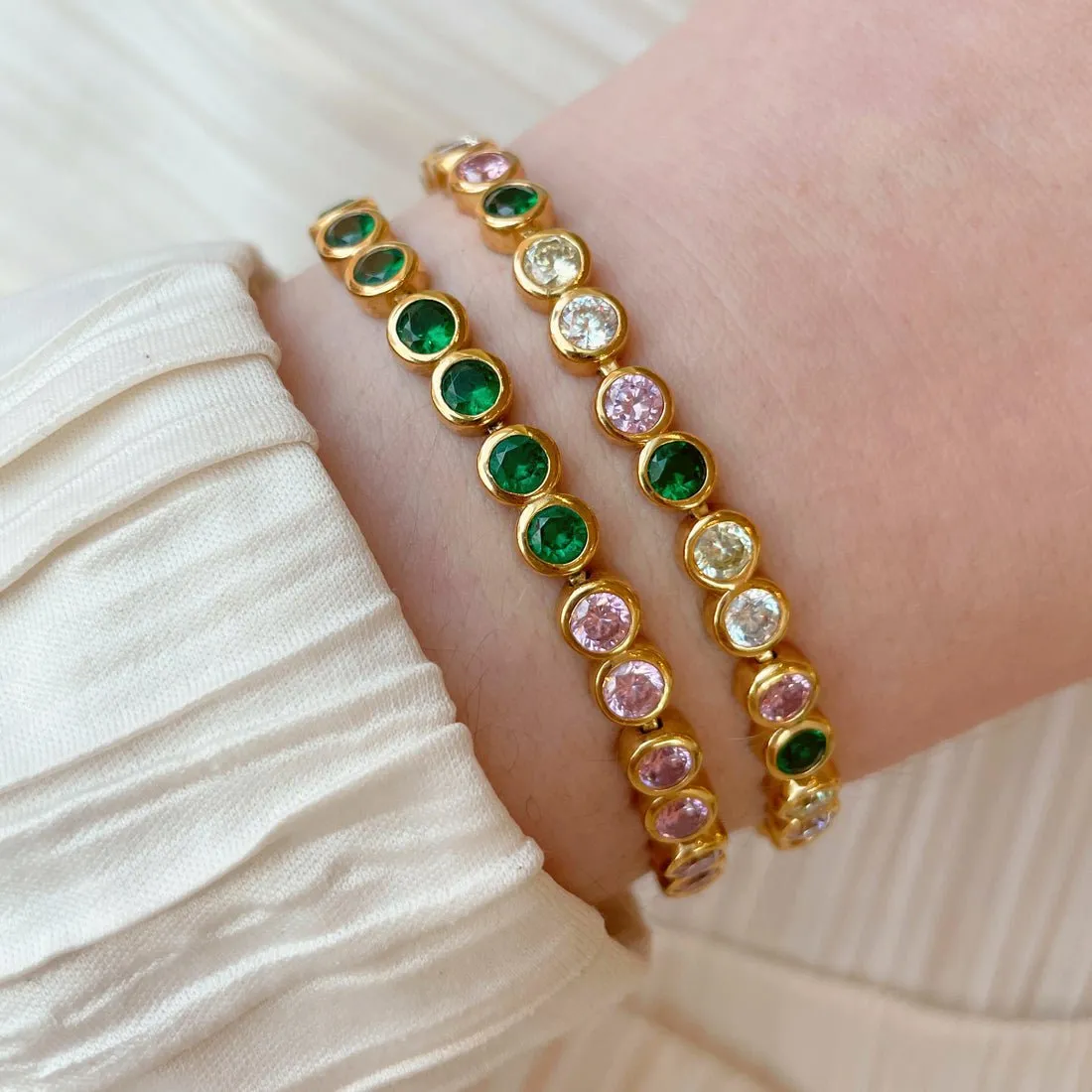 Dotty Tennis Bracelet Flamingo CZ and Gold