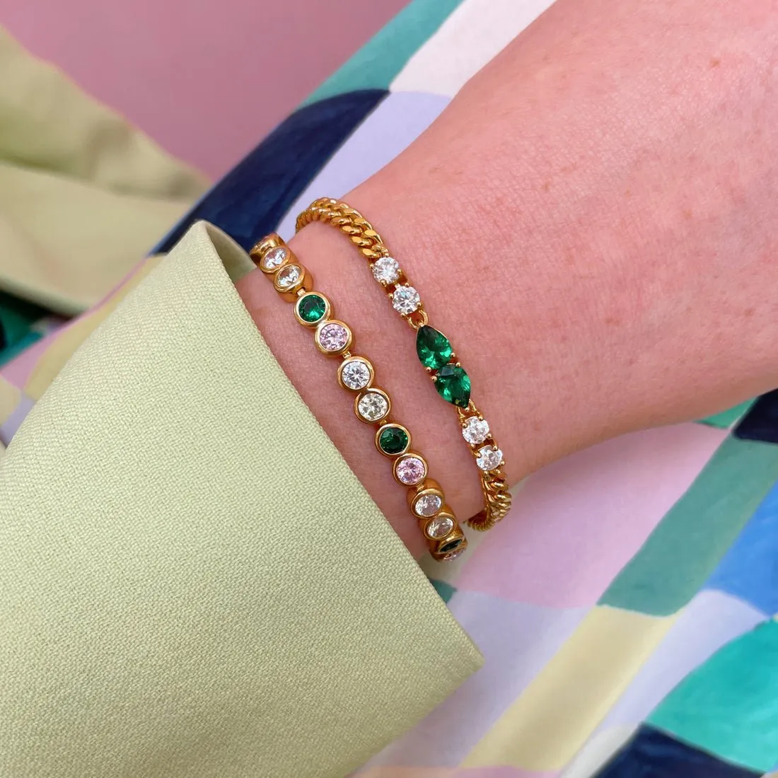 Dotty Tennis Bracelet Flamingo CZ and Gold