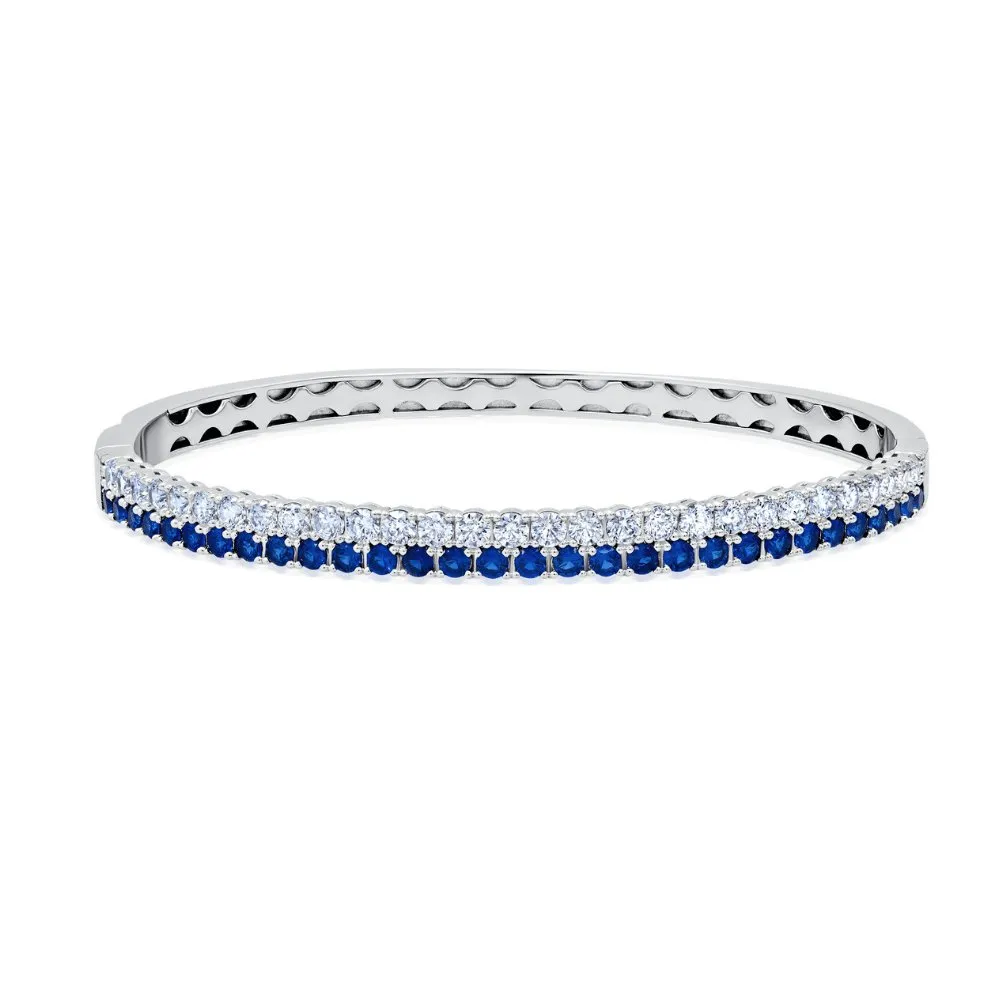 Double Row Clear And Sapphire Color Round Cut 7'' Tennis Bracelet