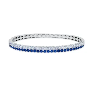 Double Row Clear And Sapphire Color Round Cut 7'' Tennis Bracelet