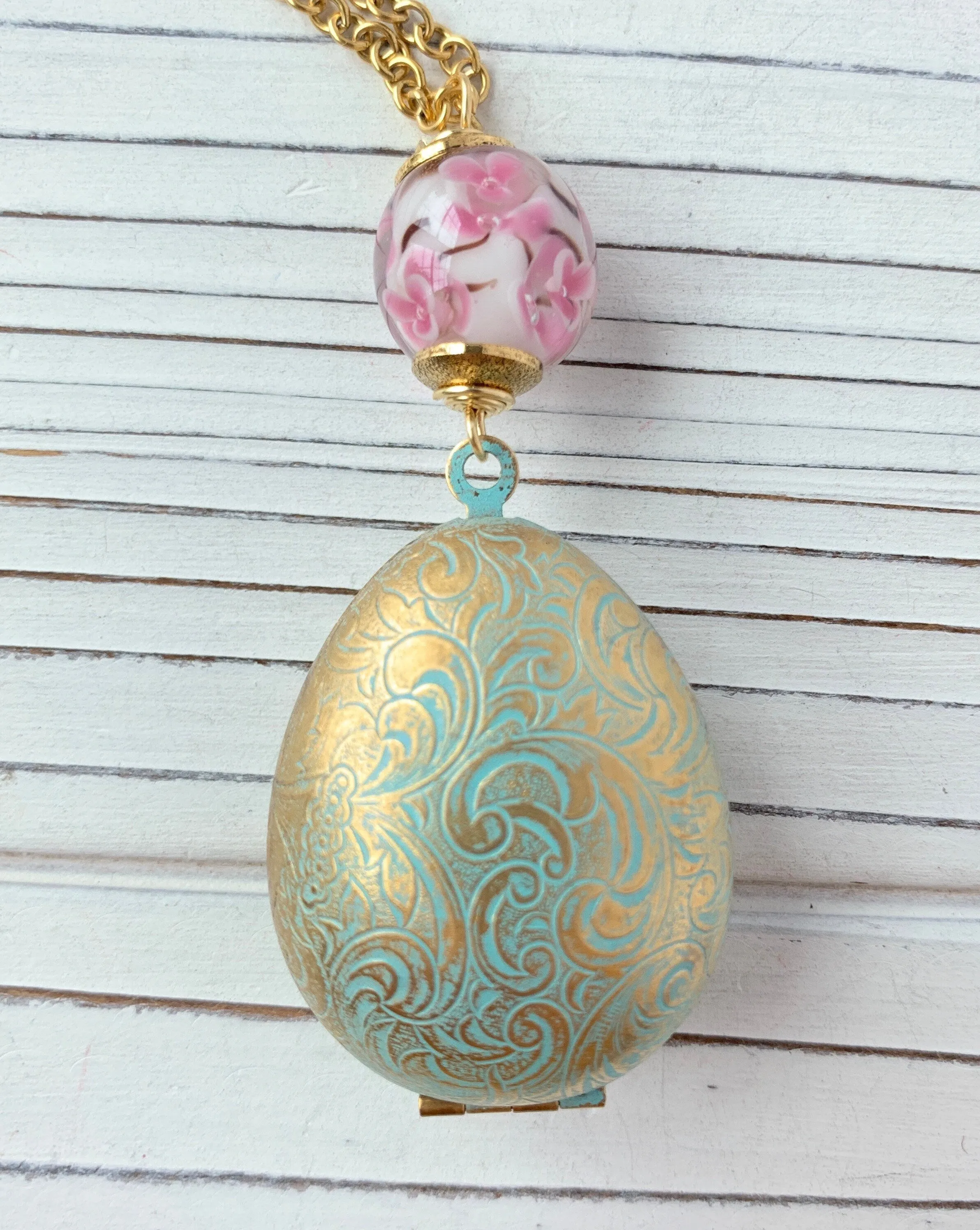 Easter Egg Etched Locket Necklace