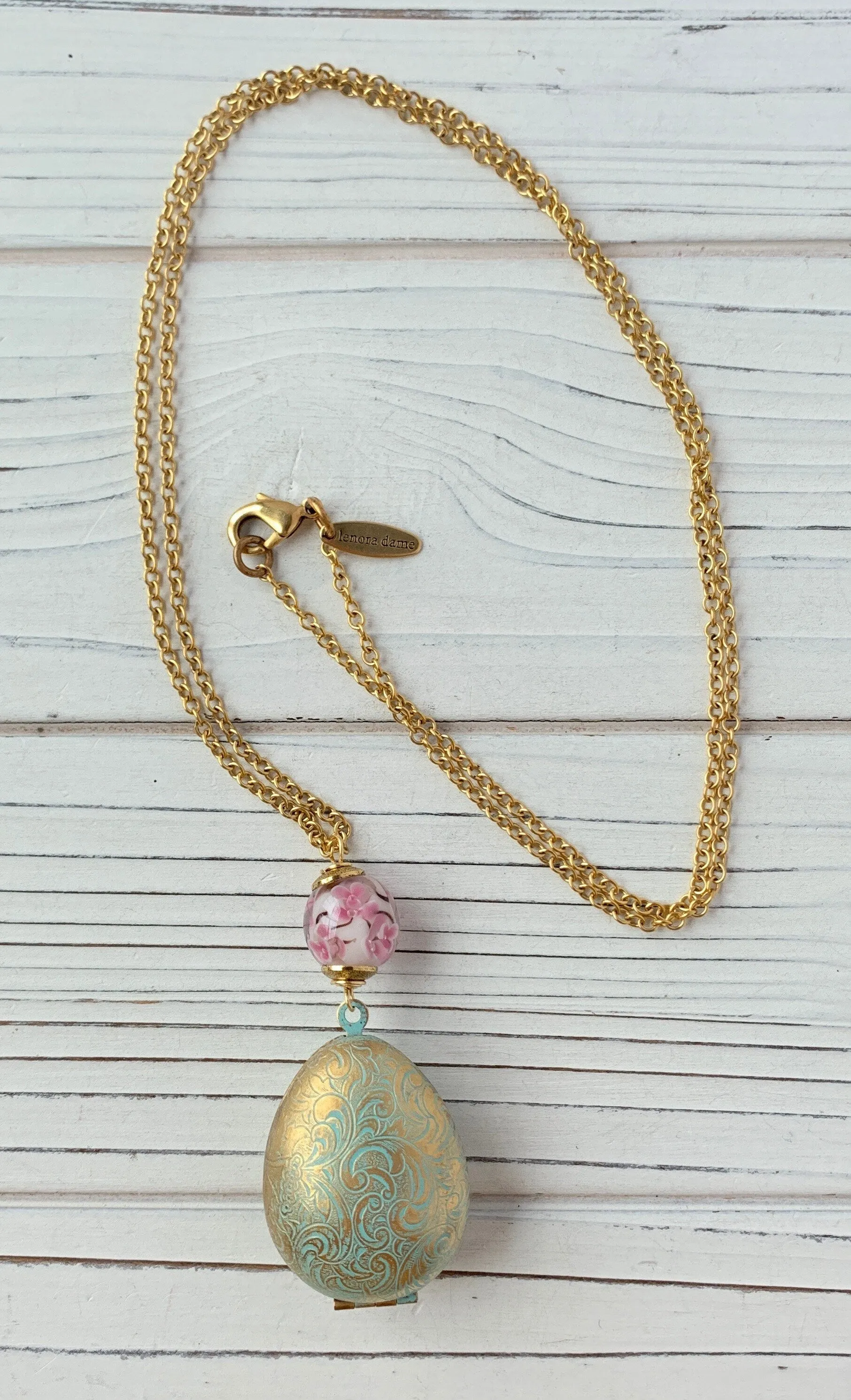 Easter Egg Etched Locket Necklace