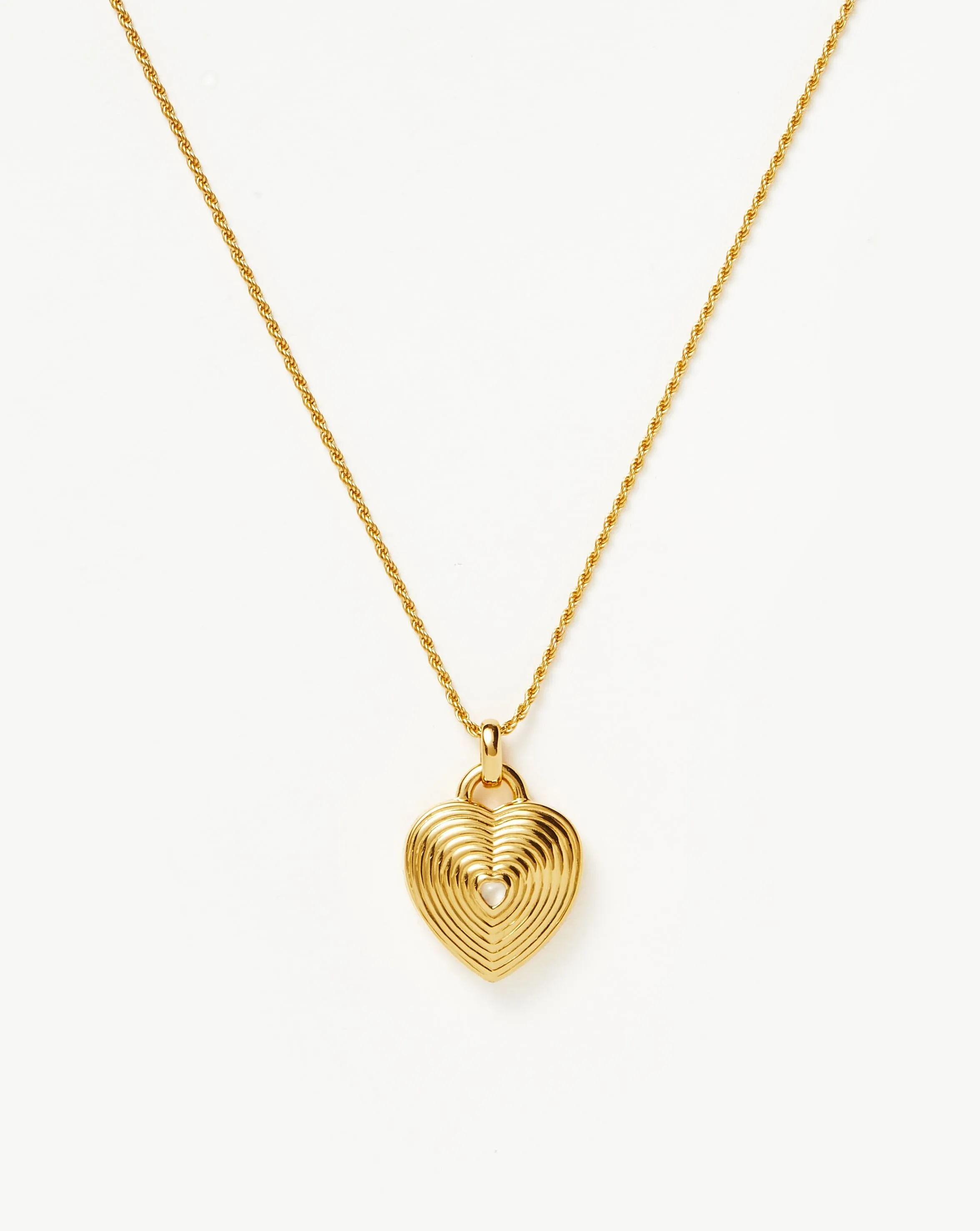 Engravable Heart Ridge Locket Pendant Necklace | 18ct Gold Vermeil/Rainbow Moonstone