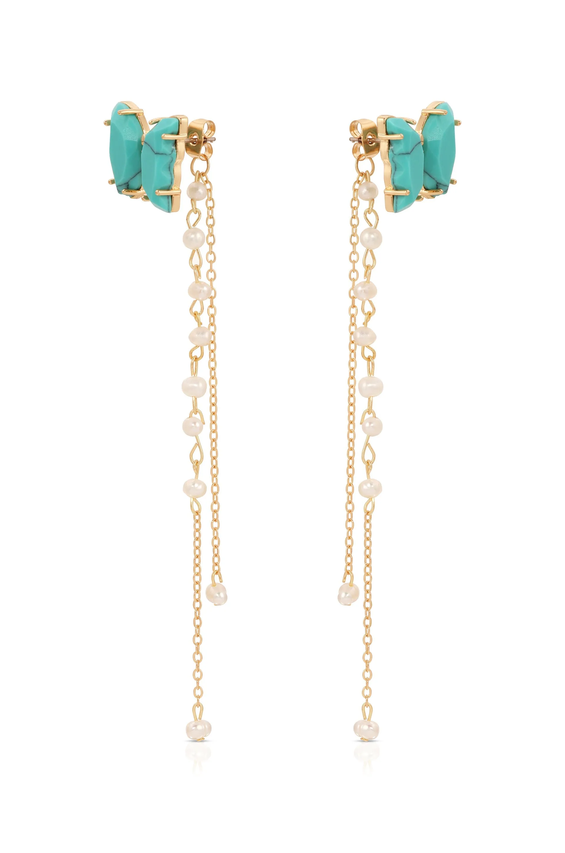 Ettika: Turquoise Butterfly Pearl Chain Dangle Earrings