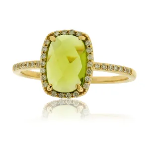 Fancy Cut Peridot and Diamond Halo Ring