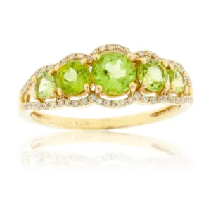 Five Stone Peridot & Diamond Ring