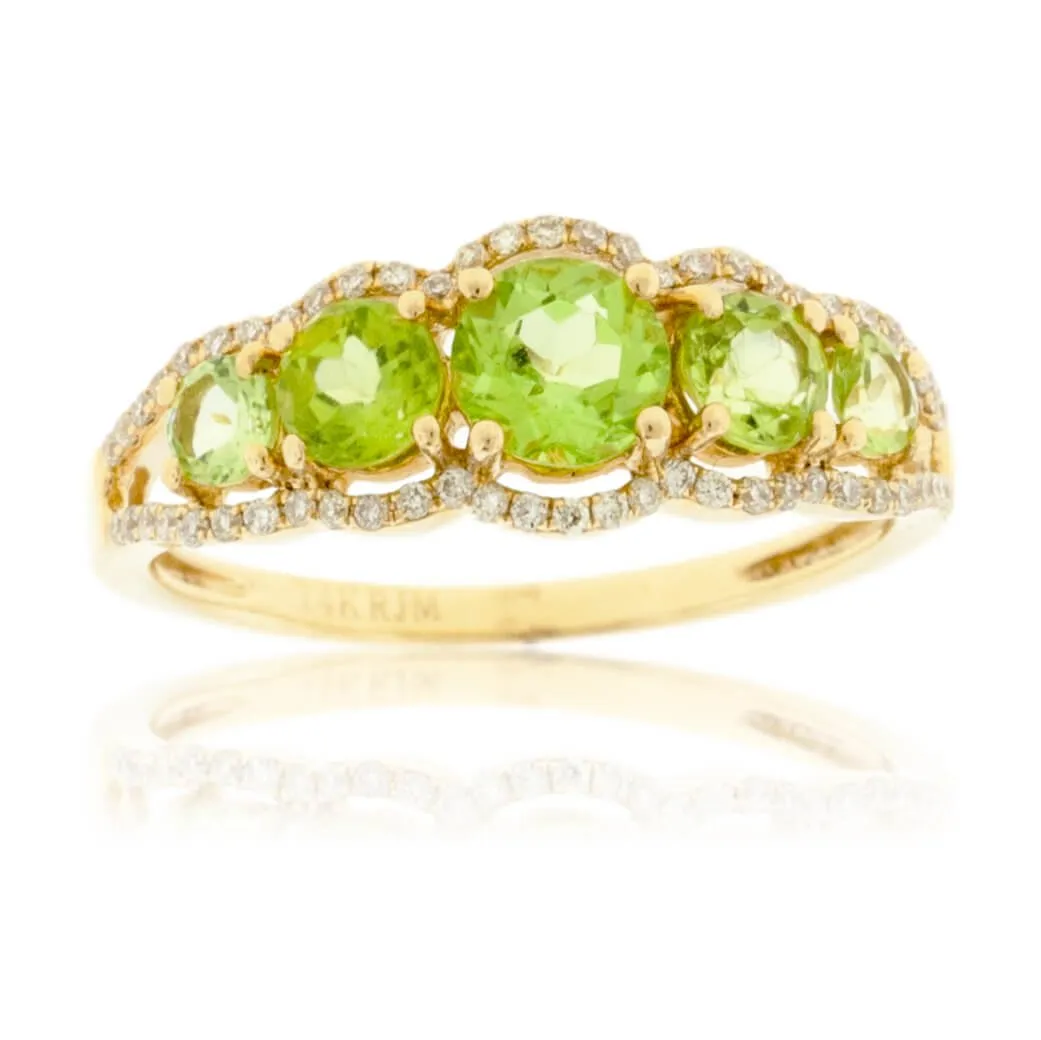 Five Stone Peridot & Diamond Ring