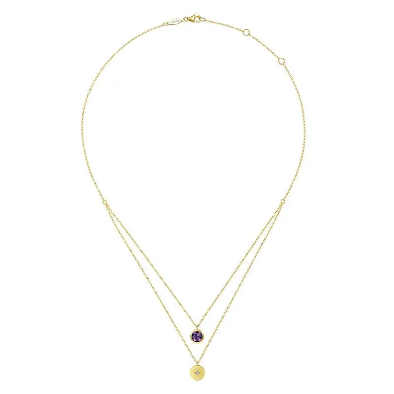 Gabriel & Co. 14k Yellow Gold Color Solitaire Gemstone & Diamond Necklace