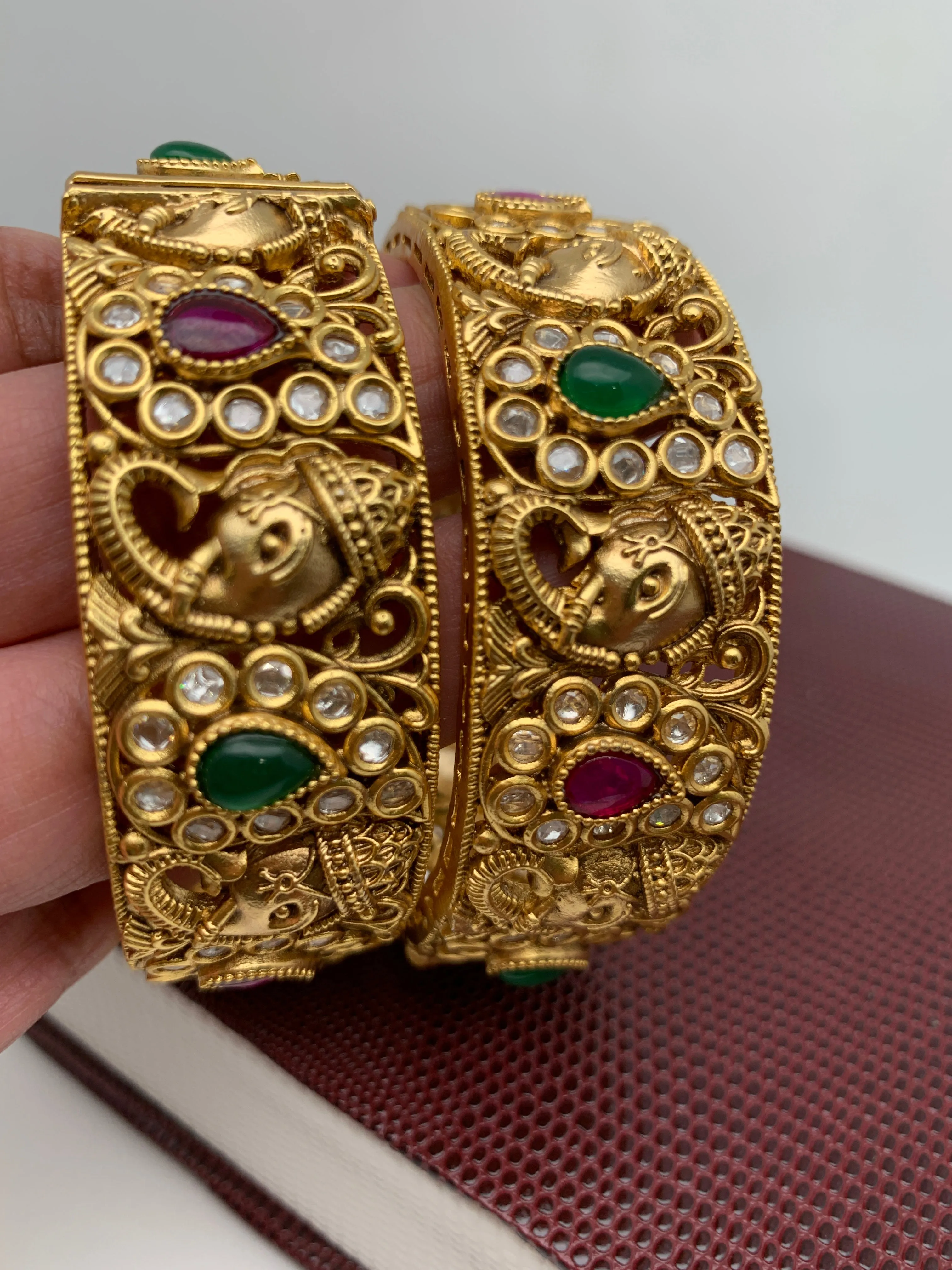 Ganesha Multi Stone CZ Matte Finish Openable Bangles
