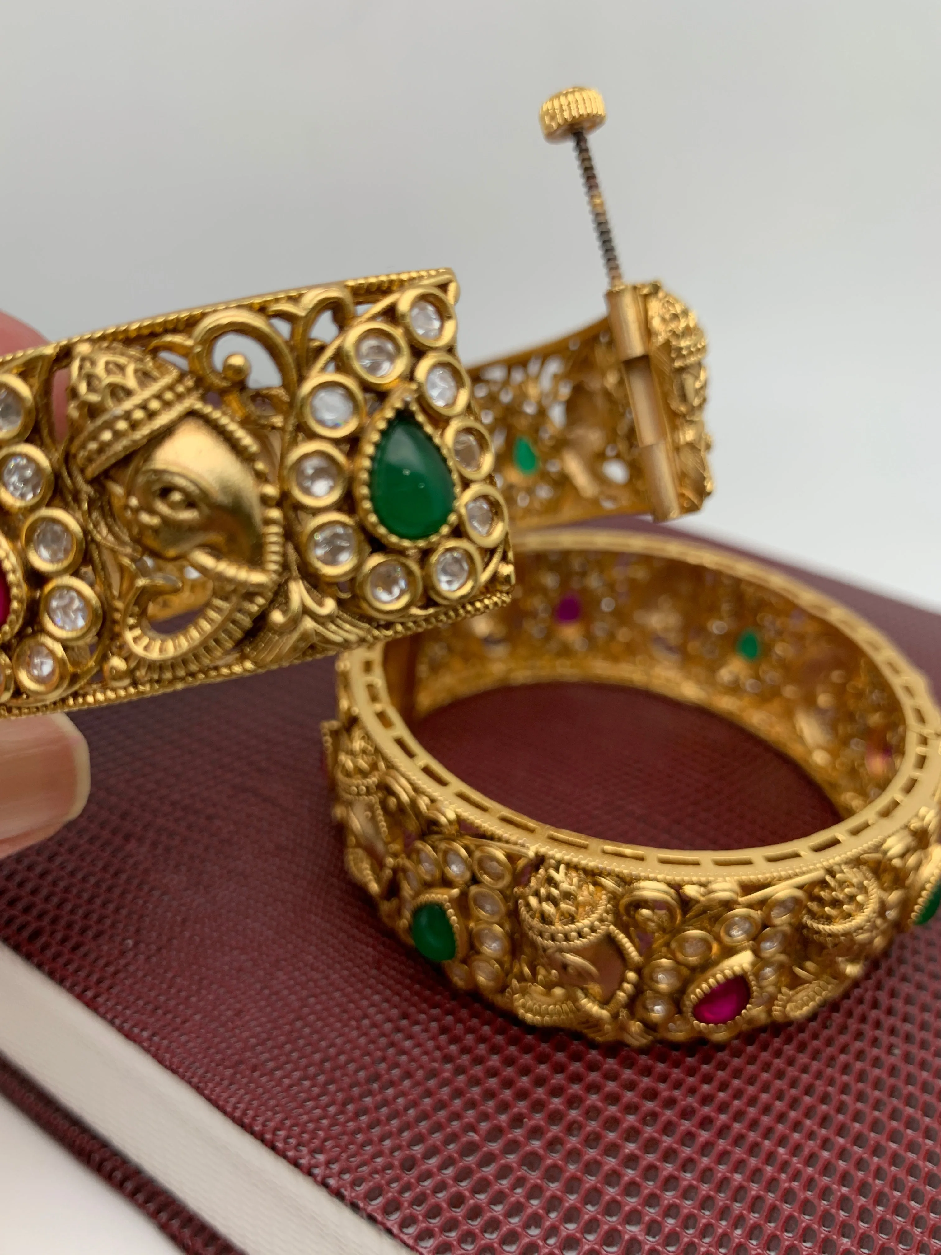 Ganesha Multi Stone CZ Matte Finish Openable Bangles