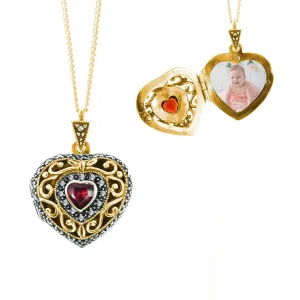 Garnet Vintage Heart Locket | Gold