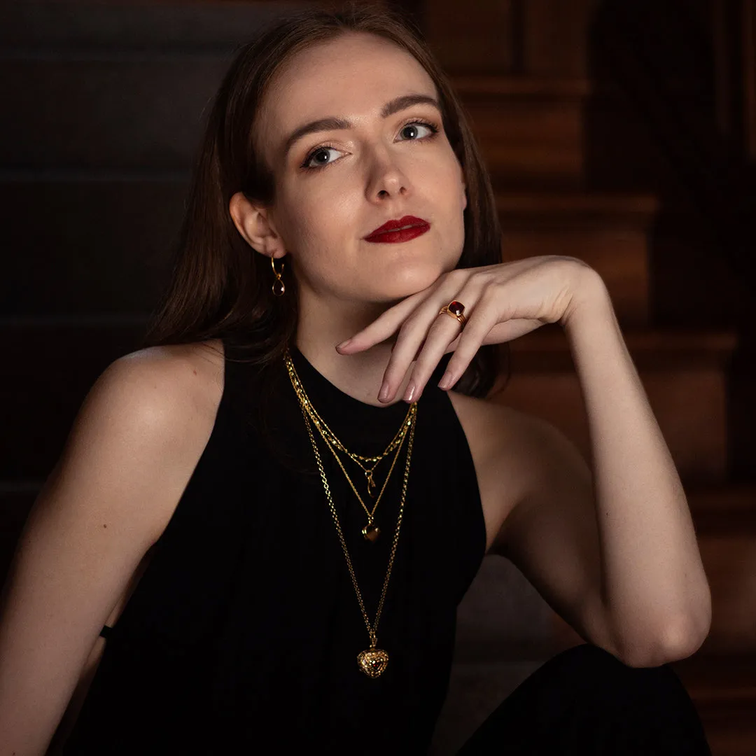 Garnet Vintage Heart Locket | Gold