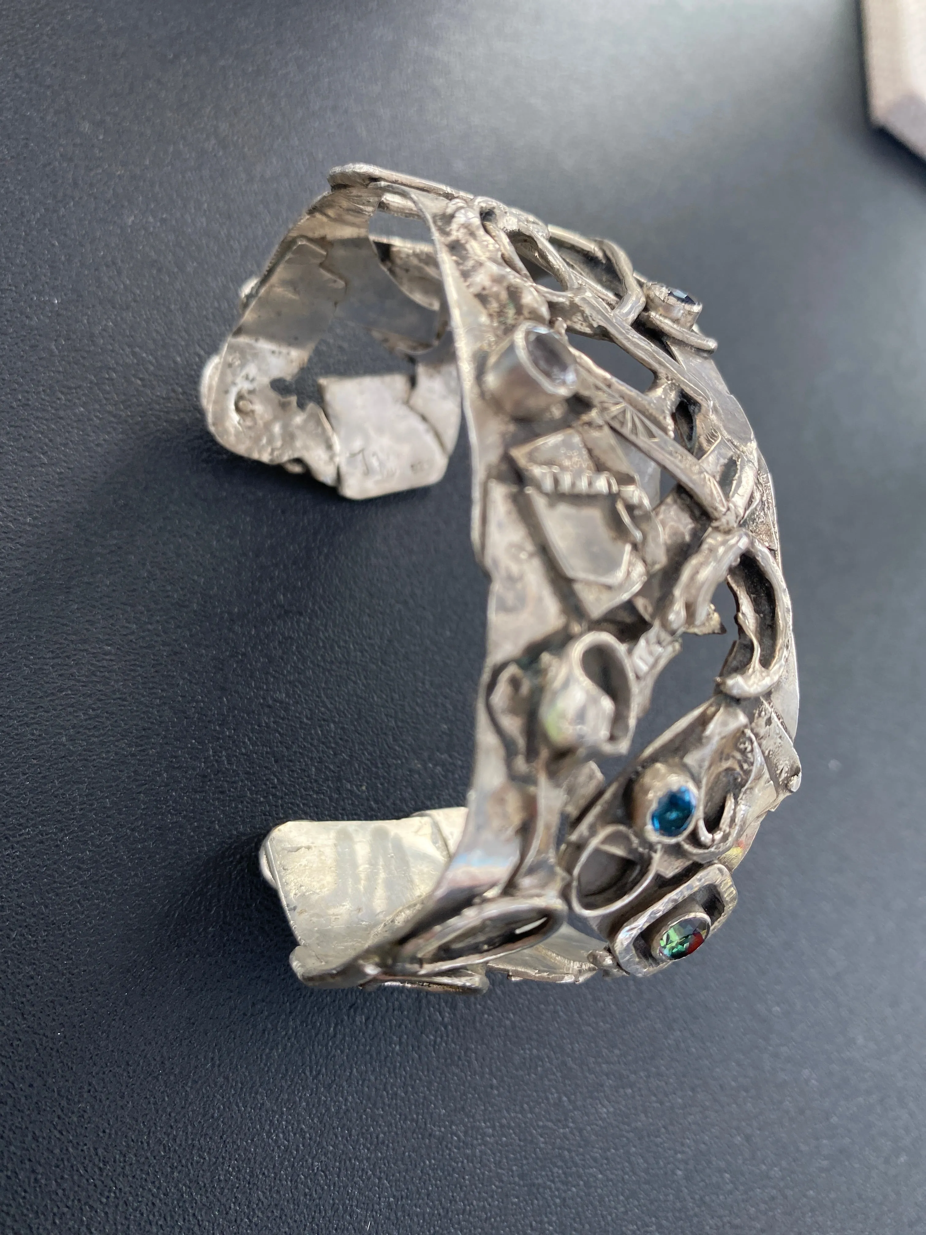 Gemstone and Fused Silver Cuff Bracelet