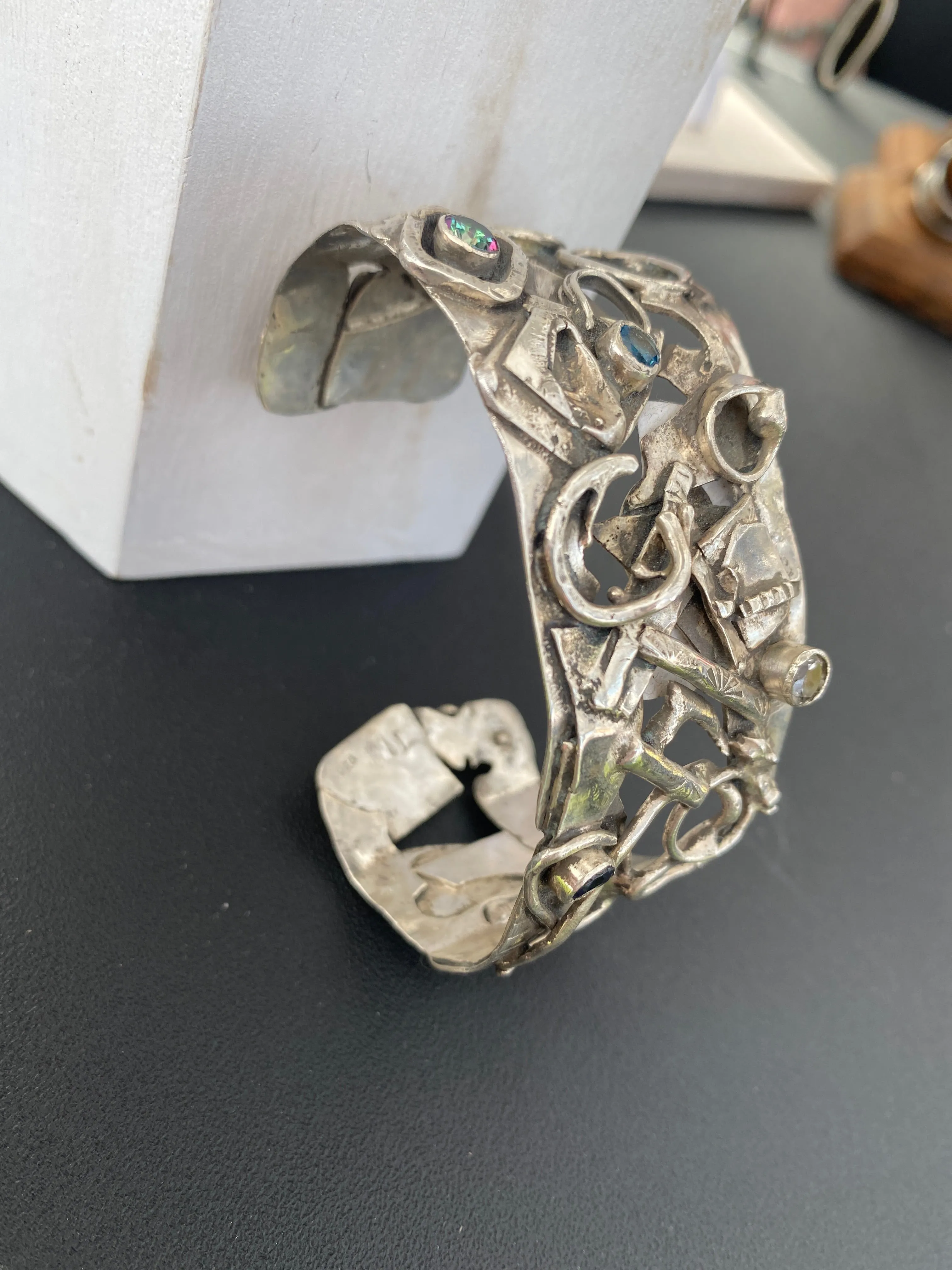 Gemstone and Fused Silver Cuff Bracelet