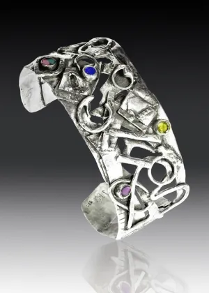 Gemstone and Fused Silver Cuff Bracelet