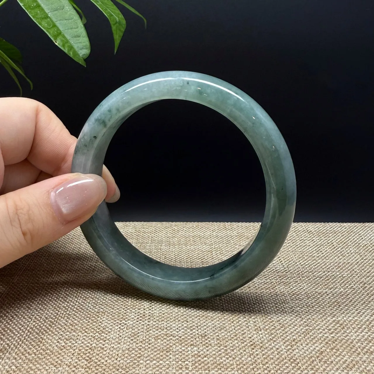 Genuine Burmese Oil Green Jade Jadeite Bangle Bracelet ( 58.3mm )