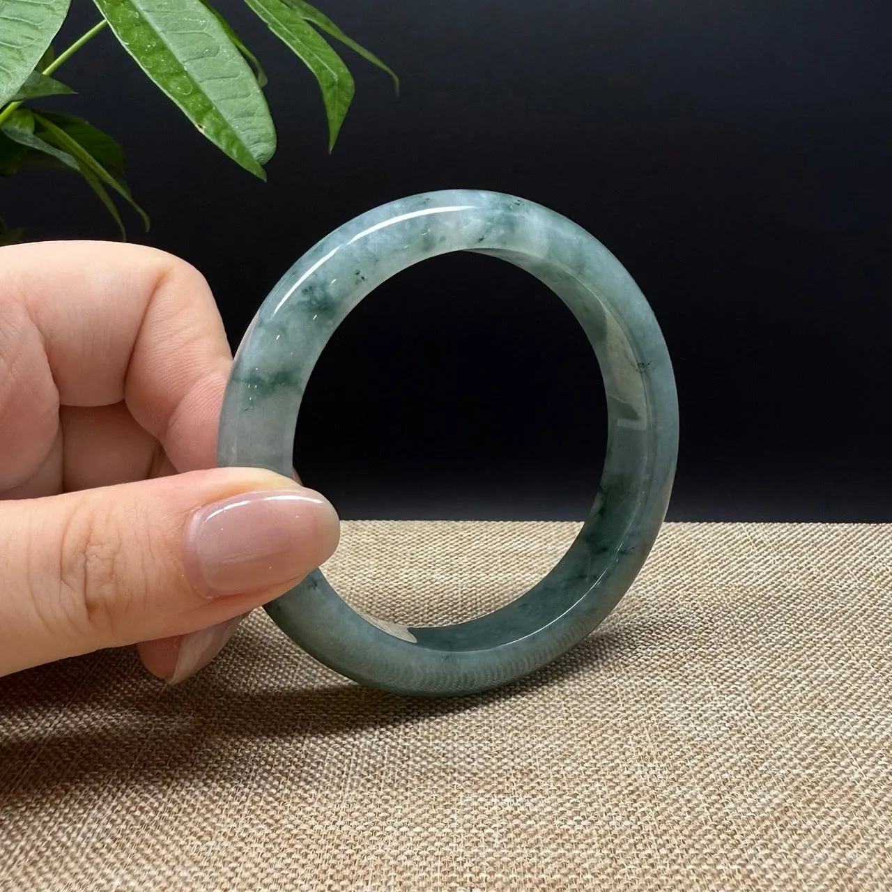 Genuine Burmese Oil Green Jade Jadeite Bangle Bracelet ( 58.3mm )