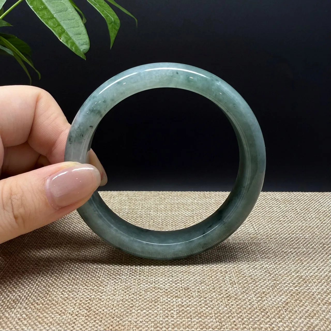 Genuine Burmese Oil Green Jade Jadeite Bangle Bracelet ( 58.3mm )