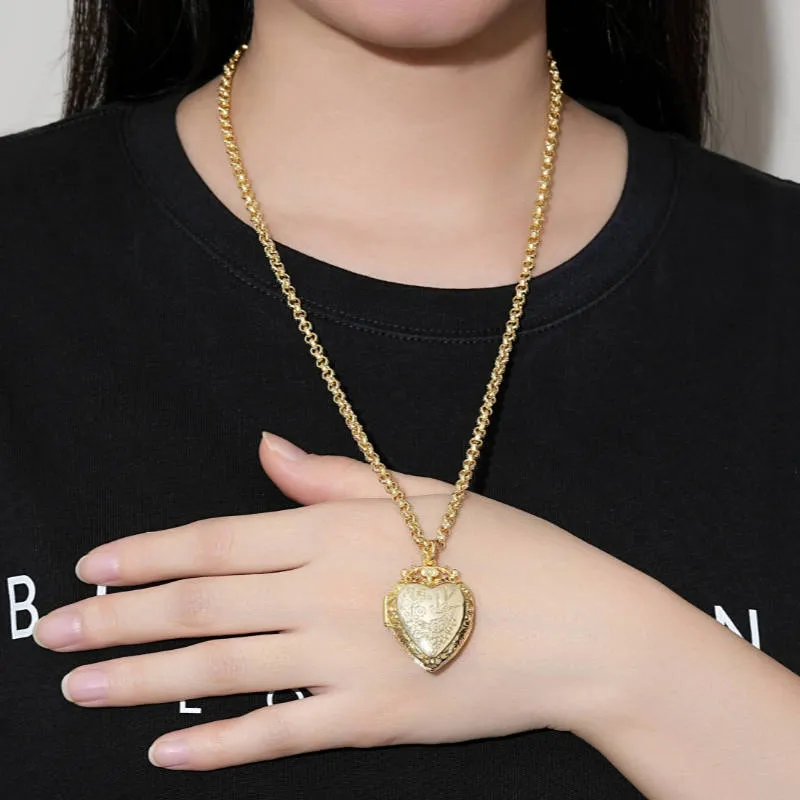 Gold Filled Heart Locket with Birds and Flowers 22 Inch 4mm Belcher Chain