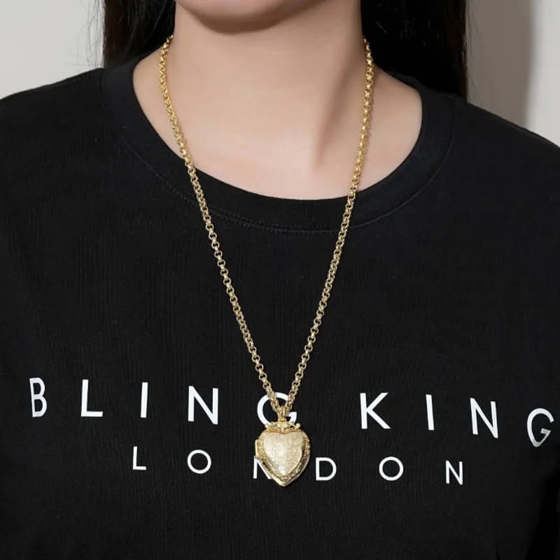 Gold Filled Heart Locket with Birds and Flowers 22 Inch 4mm Belcher Chain