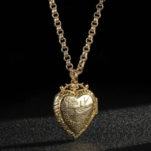 Gold Filled Heart Locket with Birds and Flowers 22 Inch 4mm Belcher Chain