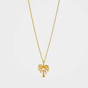 Gold Palm Tree Pendant Necklace with Moonstone - Palma | By Lunar James