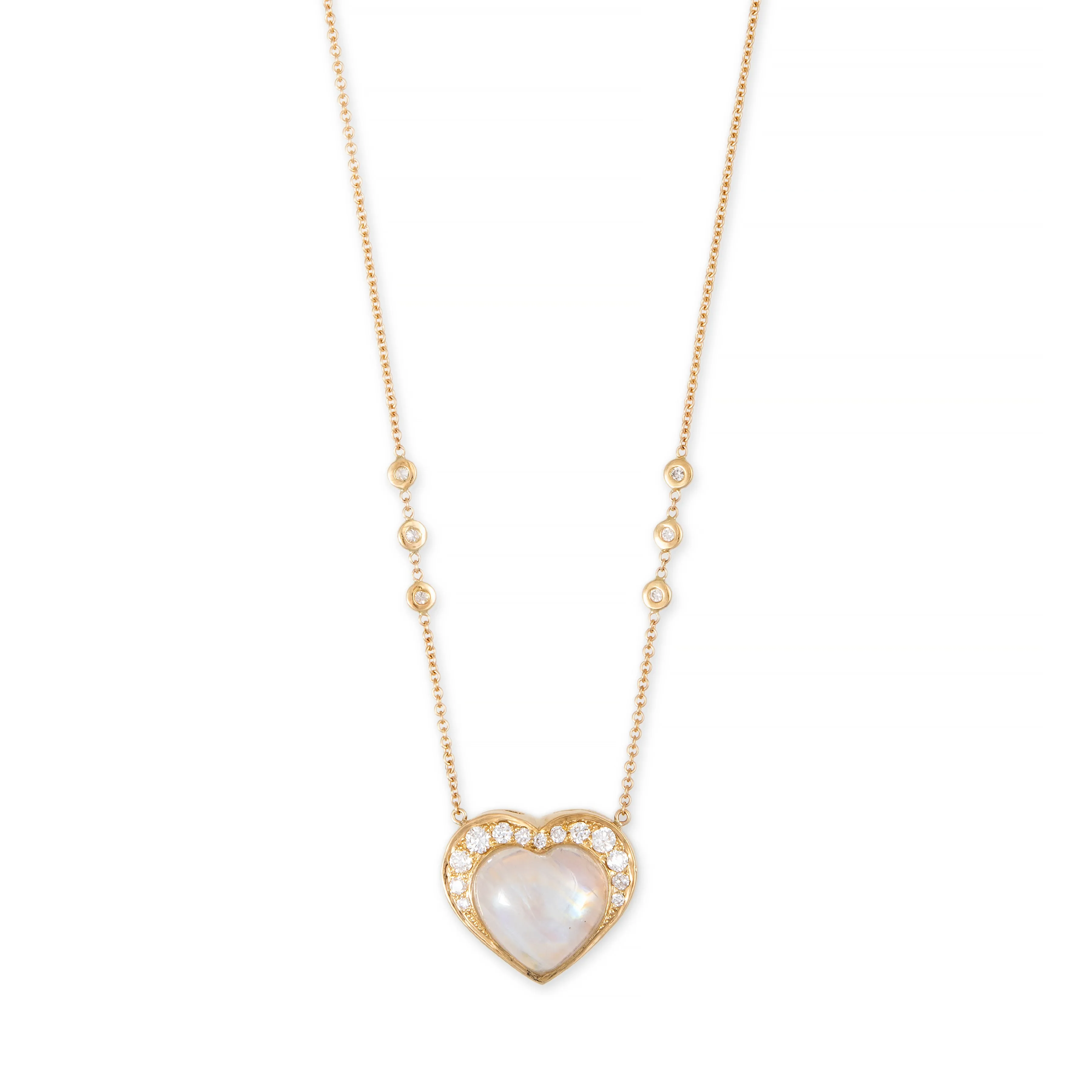 GRADUATED DIAMOND MOONSTONE HEART NECKLACE