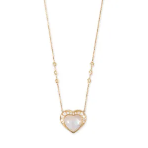 GRADUATED DIAMOND MOONSTONE HEART NECKLACE