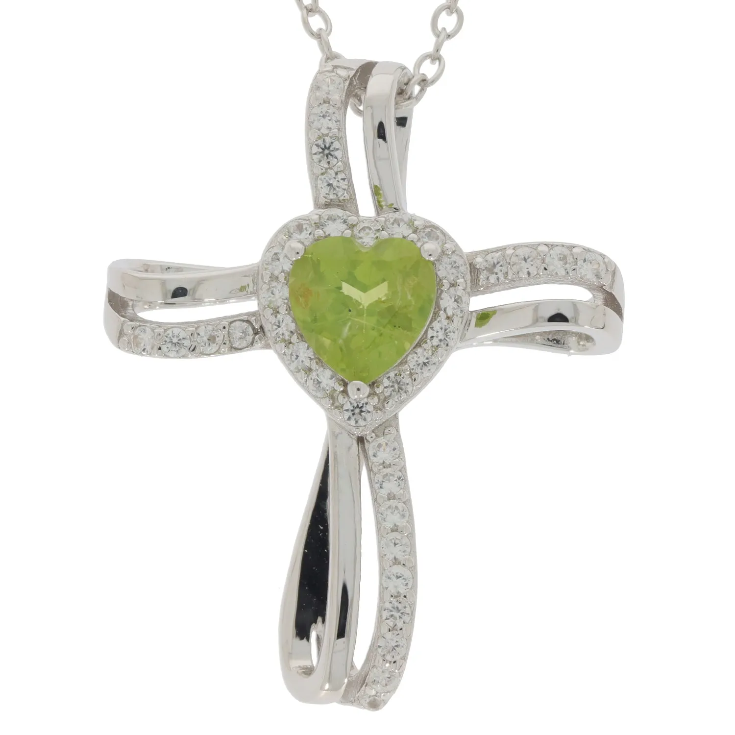 Green Peridot Sterling Silver Pendant with Diamond Accent