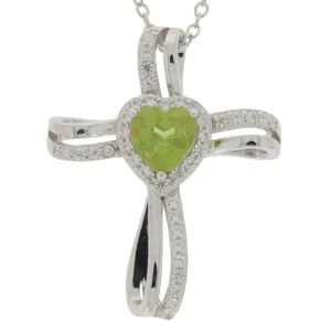 Green Peridot Sterling Silver Pendant with Diamond Accent