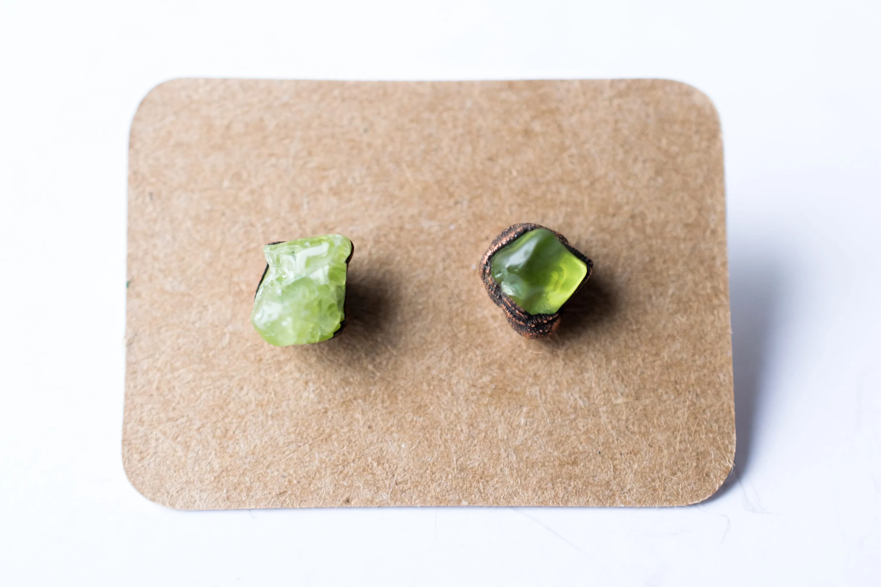 Green Peridot studs | Raw peridot earrings